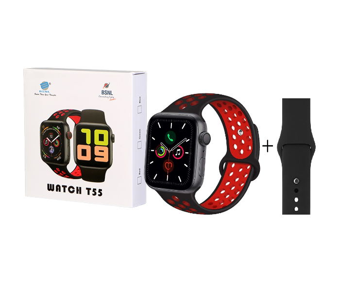 BSNL T55 Smart Wristband Watch  Magnetic Suction Charging Bluetooth Voice Bracelet With Two Straps - Red - Zoom Image