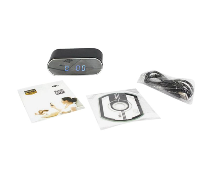 UK Plus Wireless Wi-fi Motion Detector 1080P Alarm Clock Surveillance Camera - Black - Zoom Image 1