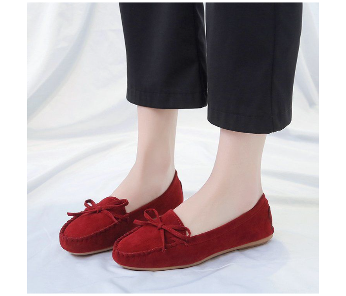 Bow Reverse Suede Leather Breathable Cow Tendon Sole Set Casual Shoes EU 36 For Women - Wine(JA141) - Zoom Image 2