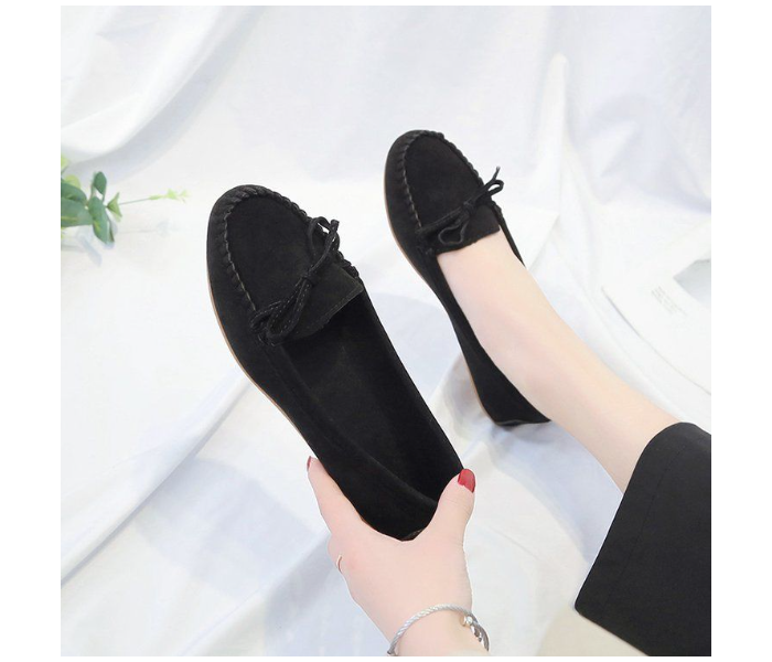 Bow Reverse Suede Leather Breathable Cow Tendon Sole Set Casual Shoes EU 37 For Women - Black(JA141) - Zoom Image 2