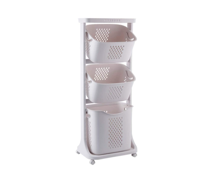 3 Layer Laundry Basket With Rolling Wheel - White - Zoom Image 1