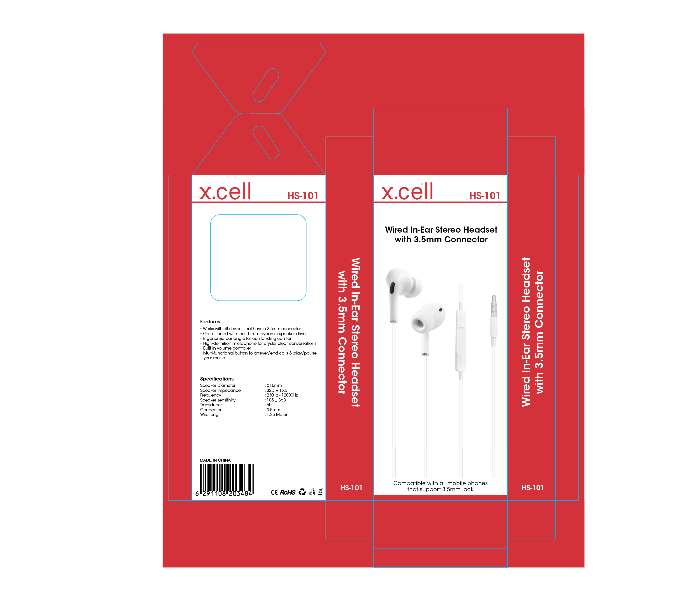 Xcell XLHS101 Wired Stereo Headset with 3.5mm Connector - White - Zoom Image 2