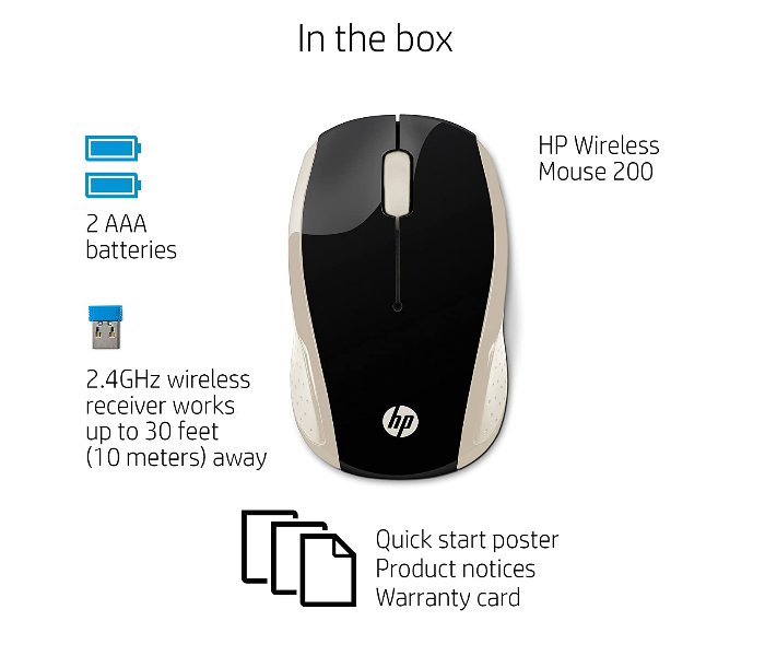 HP 2HU83AA 200 Wireless Mouse - Silk Gold and Black - Zoom Image 6