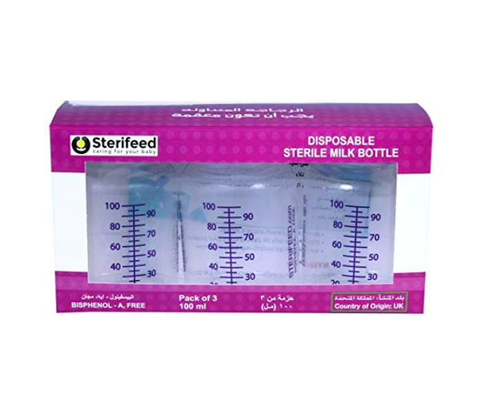 Sterifeed Pack of 3 100 ml Sterile Disposable Bottles without Teat - Zoom Image