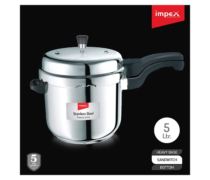 Impex EP5 5 Litre Stainless Steel Pressure Cooker - Stainless Steel - Zoom Image 2