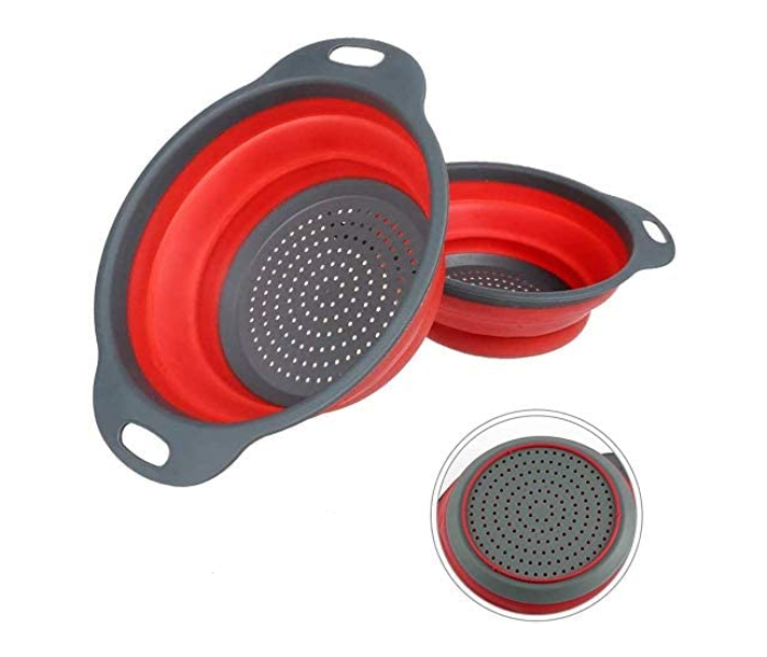 Set of 2 Silicone Collapsible Strainers - Grey and Red - Zoom Image 1