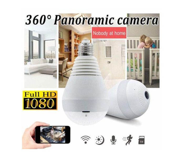 UK Plus 1080P 2MP WiFi Fisheye LED Light Bulb Security Camera - White - Zoom Image 2