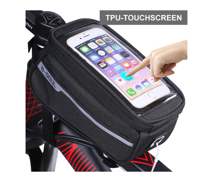 Waterproof Bicycle Top Tube Cycling Bag With Mobile Holder - Black - Zoom Image