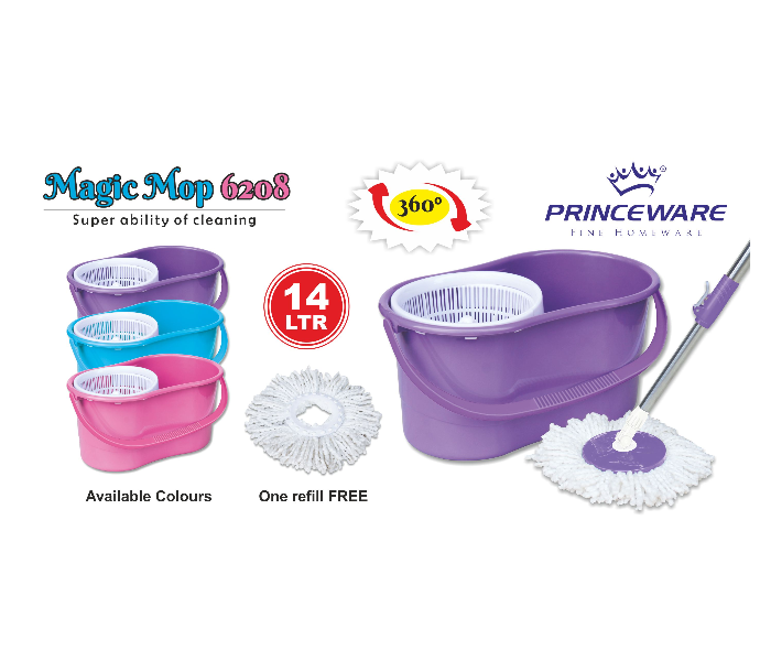 Princeware Magic Mop 360 Degree with 14 Litre Bucket - Purple - Zoom Image 2