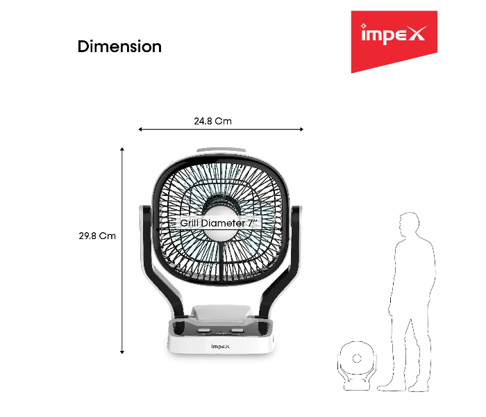 Impex BREEZE D1 7 inch Solar Rechargeable Fan - Black and White - Zoom Image 3