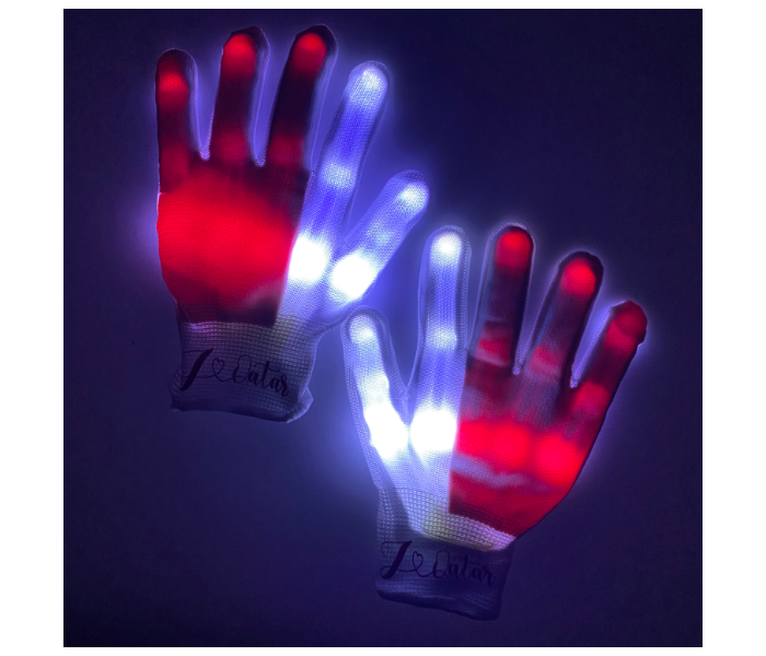 Glowing Medium Skeleton Led Gloves for Night Party National Day Celebration Qatar Flag 3 Light Modes for Kids One Pair  - Zoom Image 5