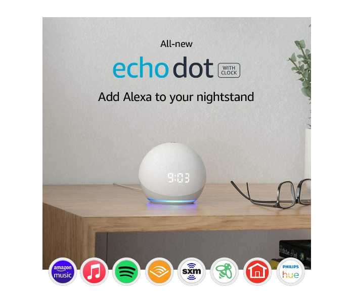 Echo Dot 4th Gen Smart speaker with LED Display Clock and Alexa - Glacier White - Zoom Image 4