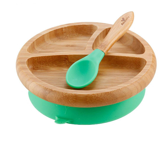 Avanchy Avanchy Bamboo Suction Classic Plate and Spoon - Green - Zoom Image 1