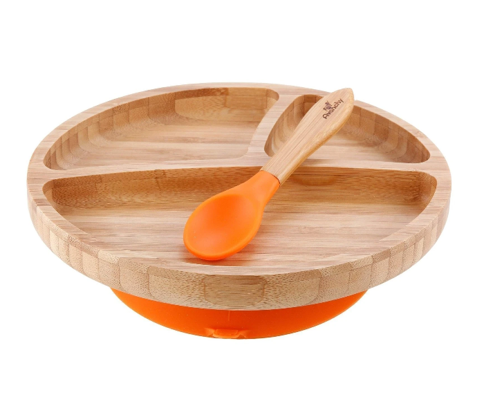 Avanchy Avanchy Bamboo Suction Classic Plate and Spoon - Orange - Zoom Image 1