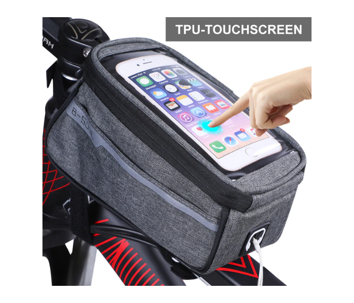 Waterproof Bicycle Top Tube Cycling Bag With Mobile Holder - Grey - Zoom Image