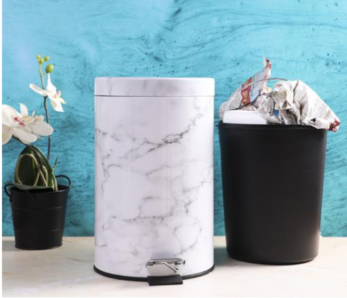 Royalford RF9582 7 Litre Marble Design Dust Bin - White & Grey - Zoom Image 1