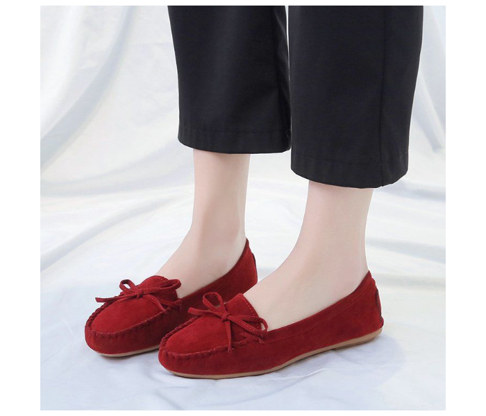 Bow Reverse Suede Leather Breathable Cow Tendon Sole Set Casual Shoes EU 39 For Women - Wine(JA141) - Zoom Image 2