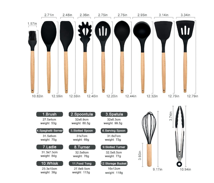 Silicone Spatula 11 Piece Kitchen Utensils Set - Black and Beige - Zoom Image 2