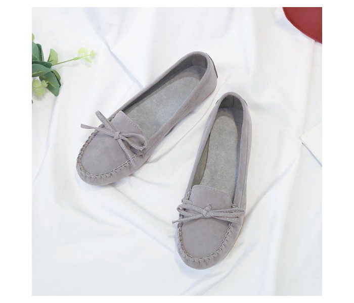 Bow Reverse Suede Leather Breathable Cow Tendon Sole Set Casual Shoes EU 35 For Women - Grey(JA141) - Zoom Image 1