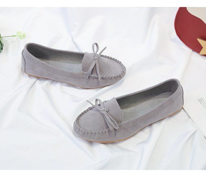 Bow Reverse Suede Leather Breathable Cow Tendon Sole Set Casual Shoes EU 36 For Women - Grey(JA141) - Zoom Image 2