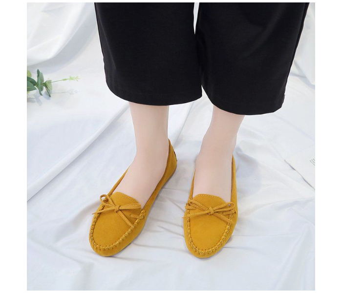 Bow Reverse Suede Leather Breathable Cow Tendon Sole Set Casual Shoes EU 40 For Women - Yellow (JA141) - Zoom Image 1