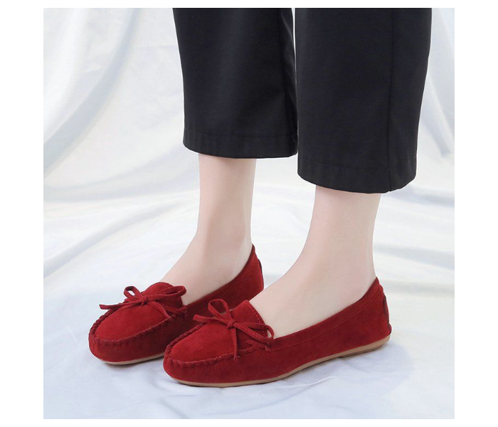 Bow Reverse Suede Leather Breathable Cow Tendon Sole Set Casual Shoes EU 38 For Women - Wine(JA141) - Zoom Image 2