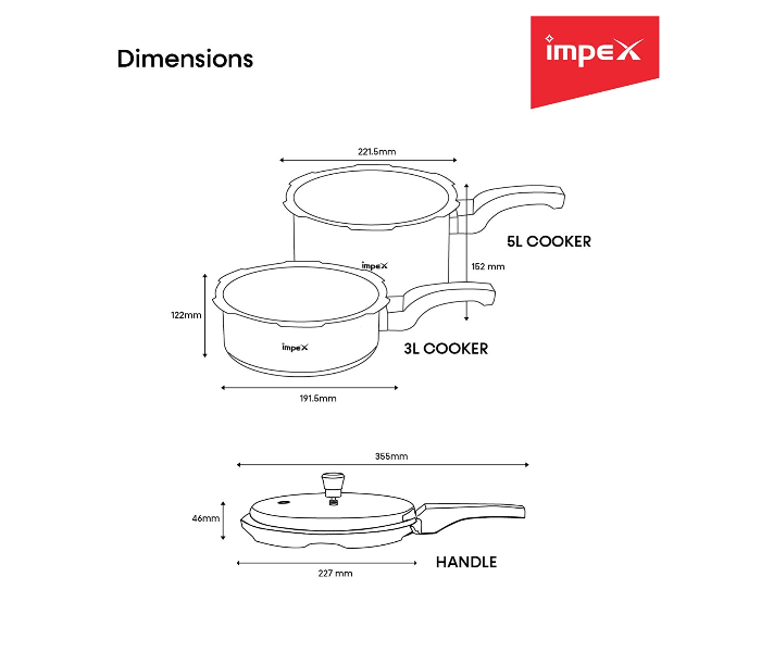 Impex EP3C5 3 Litre and 5 Litre Combo Stainless Steel Pressure Cooker - Silver - Zoom Image 3