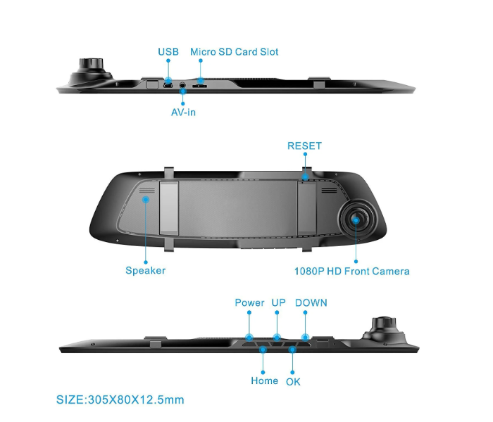 UK Plus UK-8111-MDC4T 4.3 inches Touch Screen Front and Rear Dual Lens Mirror Dash Cam with G-Sensor - Black  - Zoom Image 2