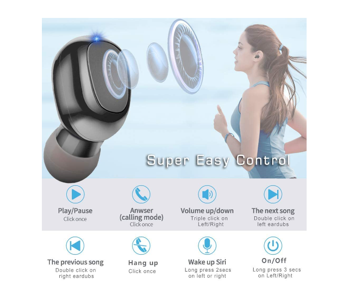 AZWang Wireless Earbuds with Charging Case - Black - Zoom Image 3