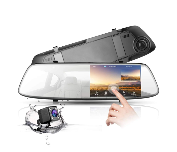 UK Plus UK-8111-MDC4T 4.3 inches Touch Screen Front and Rear Dual Lens Mirror Dash Cam with G-Sensor - Black  - Zoom Image 1