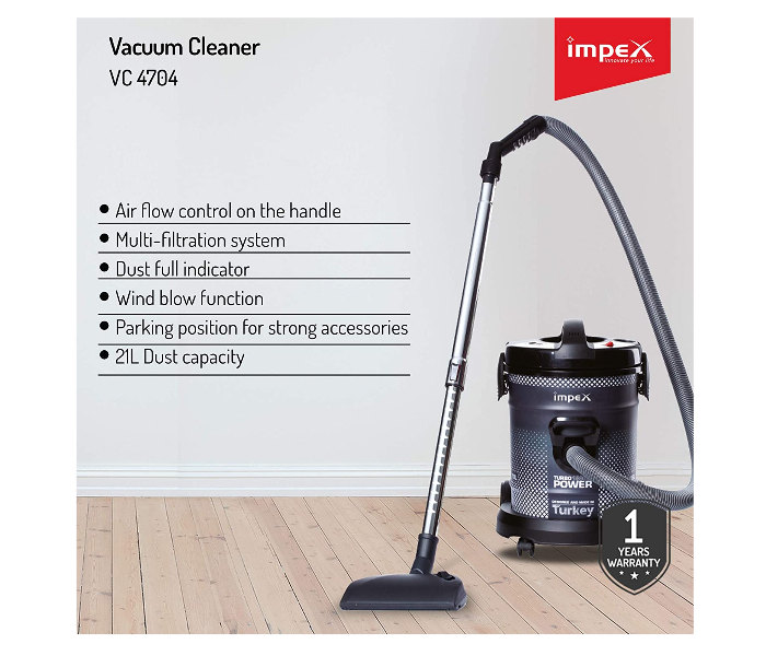 Impex VC4704 2200W Drum Vacuum Cleaner - Grey - Zoom Image 2