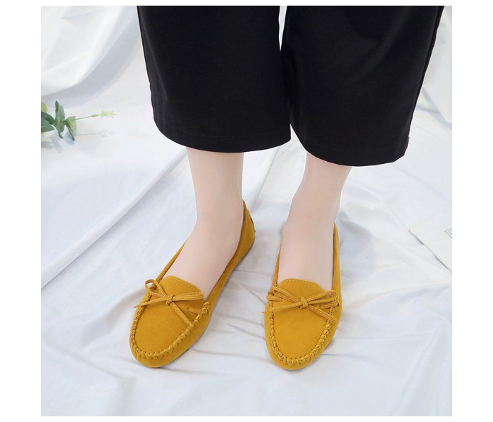 Bow Reverse Suede Leather Breathable Cow Tendon Sole Set Casual Shoes EU 38 For Women - Yellow(JA141) - Zoom Image 1