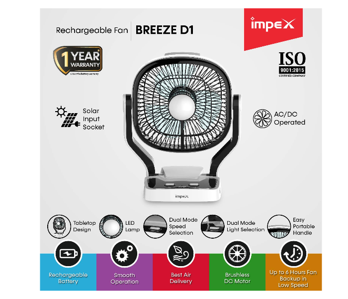 impex solar rechargeable fan