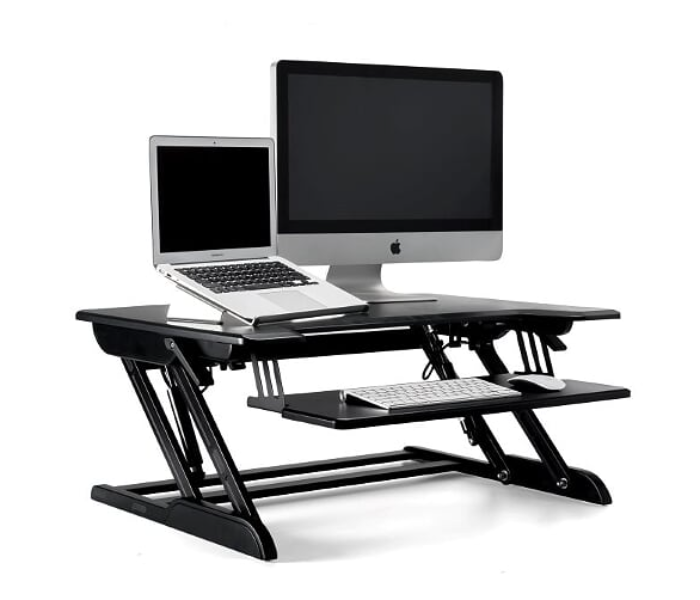 TMH ID36B Aluminum Frame 36 Inch Height Adjustable Sit Standing Desk Converter with Keyboard Tray - Black - Zoom Image