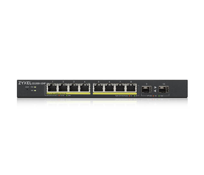 Zyxel GS1900-10HP 8 Port GbE Smart Managed PoE Switch with GbE Uplink - Black - Zoom Image 3