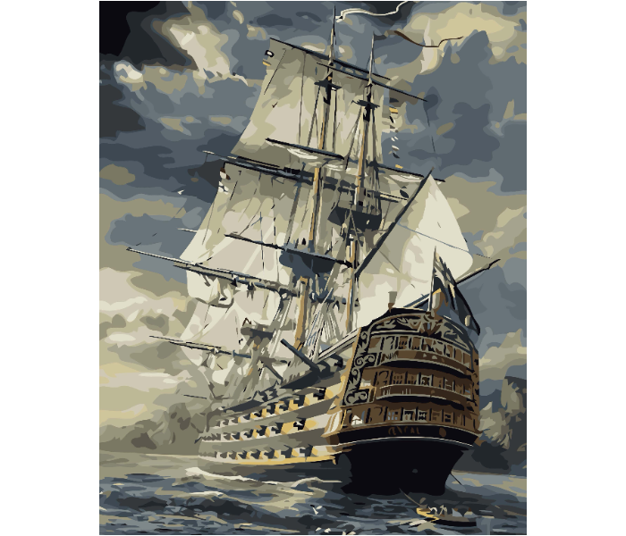 Ship in the River DIY 2010 Canvas Painting  - Zoom Image