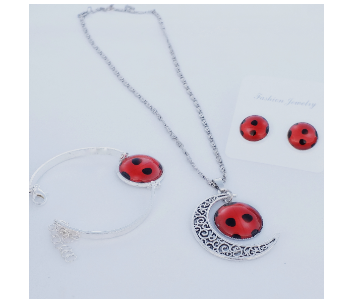 Fashion Cute Ladybug Necklace Set With Round Pendant For Women - Red - Zoom Image