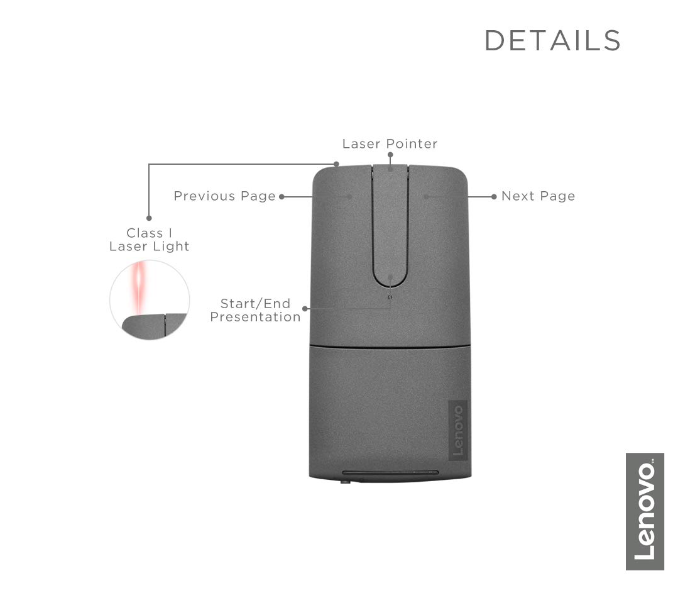 Lenovo GY50U59626 Yoga Mouse with Laser Presenter - Grey - Zoom Image 3