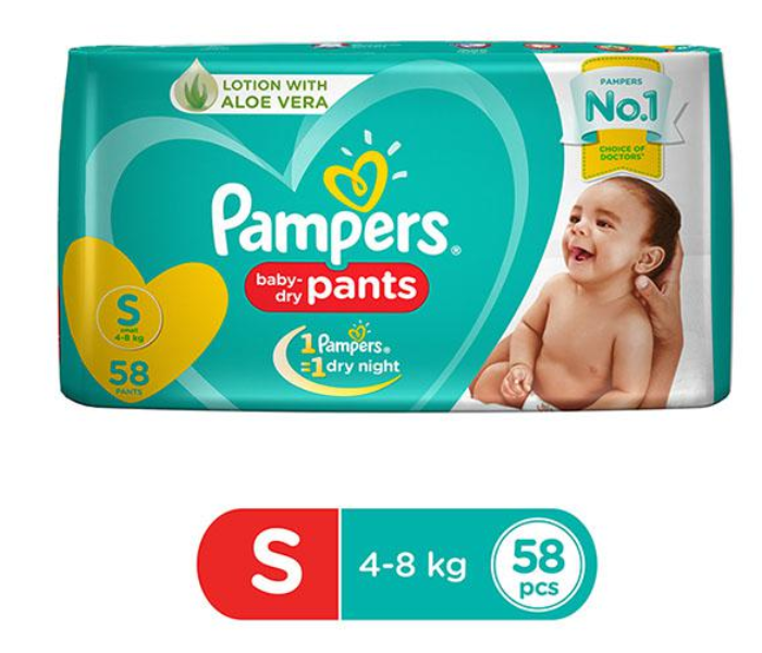 Pampers Baby-Dry Diapers 58 Pcs Pack, Size 2 Suitable for 3 to 8 kg (Newborn) - Zoom Image