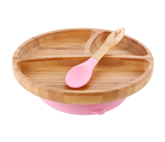 Avanchy Avanchy Bamboo Suction Classic Plate and Spoon - Pink - Zoom Image