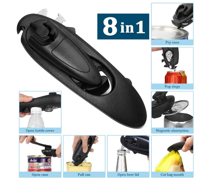 8 in 1 Can Lid Opener Household Kitchen Bar Tool - Black - Zoom Image 3