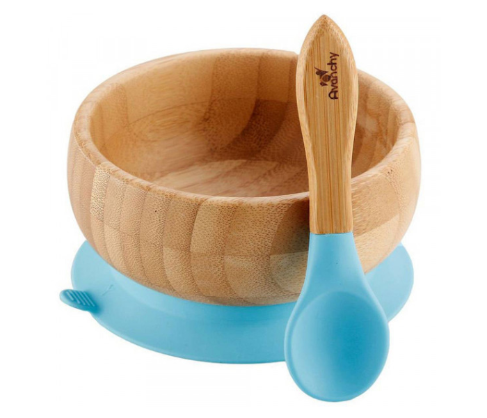 Avanchy Baby Bamboo Stay Put Suction Bowl and Spoon - Blue - Zoom Image 1