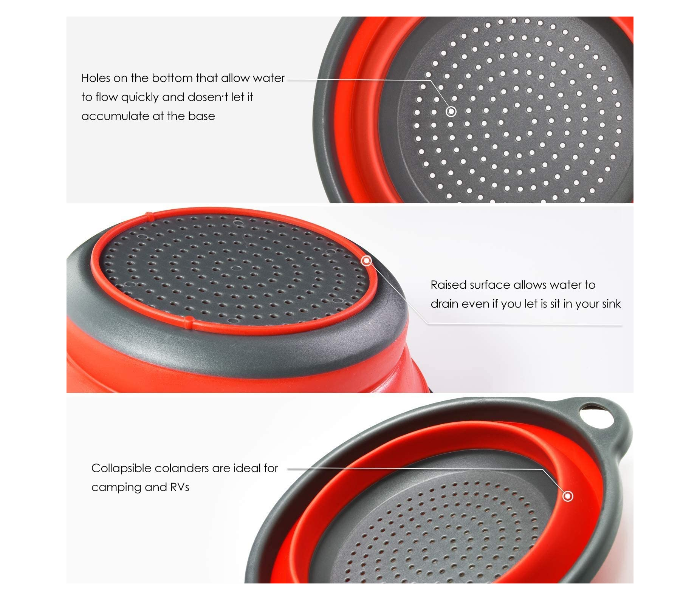 Set of 2 Silicone Collapsible Strainers - Grey and Red - Zoom Image 3