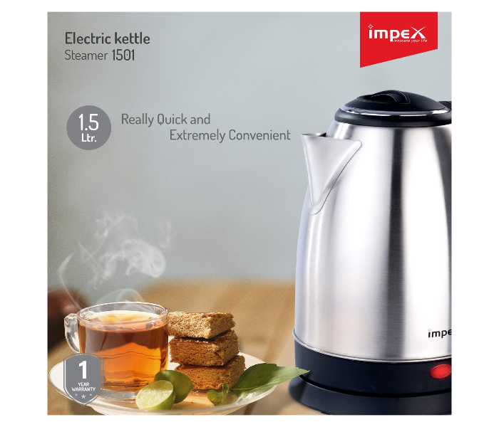 Impex Steamer 1501 1.5 Litre Stainless Steel Electric Kettle - Black and Silver - Zoom Image 4