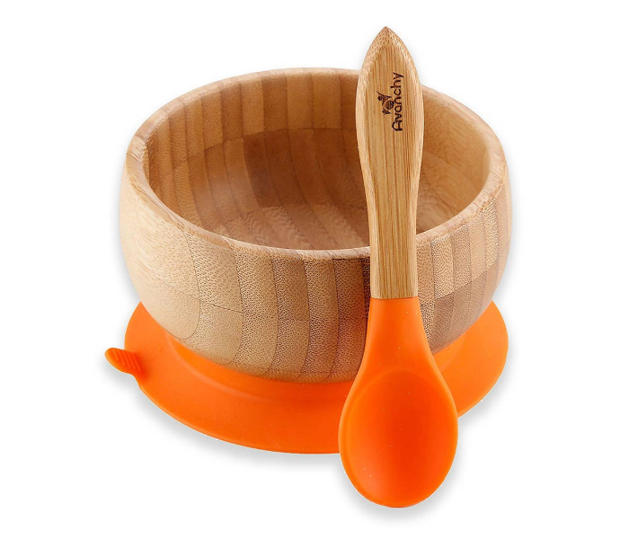 Avanchy Baby Bamboo Stay Put Suction Bowl and Spoon - Orange - Zoom Image 1