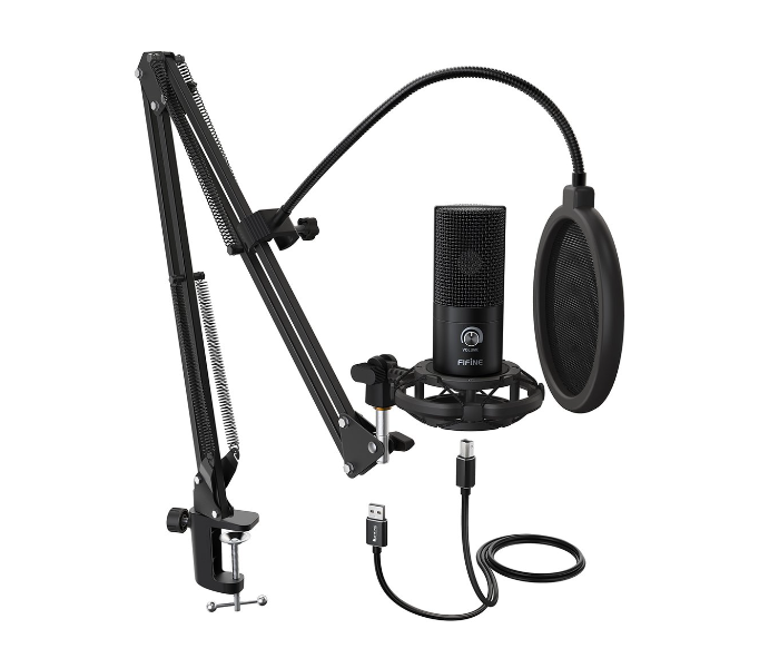 Fifine T669 Microphone Kit with Boom Arm and Pop Filter- Black - Zoom Image 1