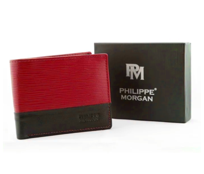 Philippe Morgan PM024 Men Leather Bifold Wallet - Red - Zoom Image