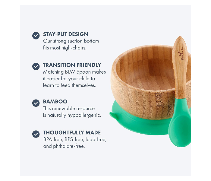 Avanchy Baby Bamboo Stay Put Suction Bowl and Spoon - Green - Zoom Image 4