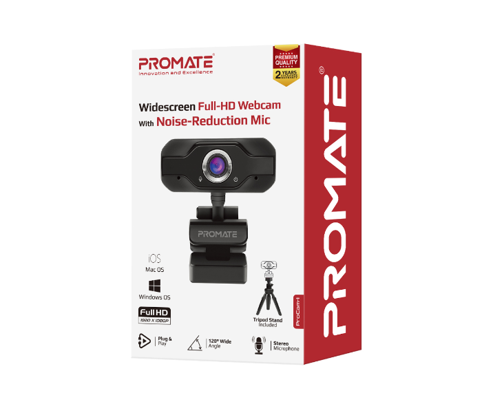 Promate ProCam-1 Full HD Webcam with Noise Reduction Stereo Mic- Black - Zoom Image 6