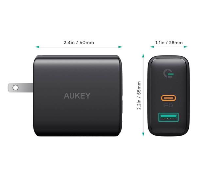 Aukey D1 Dual Port 30W PD Wall Charger with Dynamic Detect - Black - Zoom Image 5